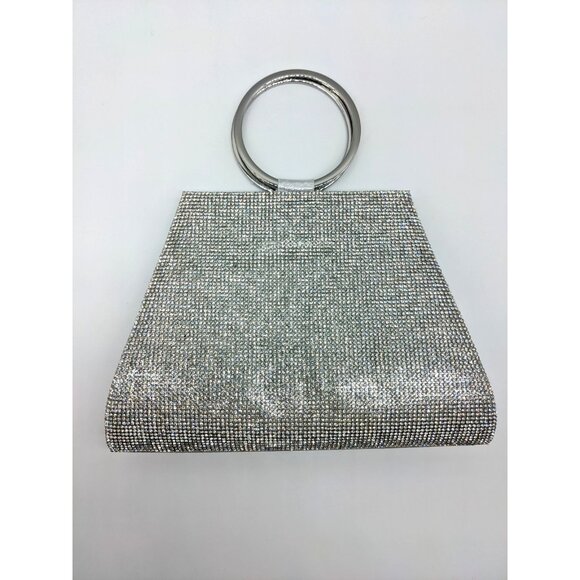 INC Brynnn embellished crystal front bangle handle women's clutch - SILVER - Picture 5 of 11
